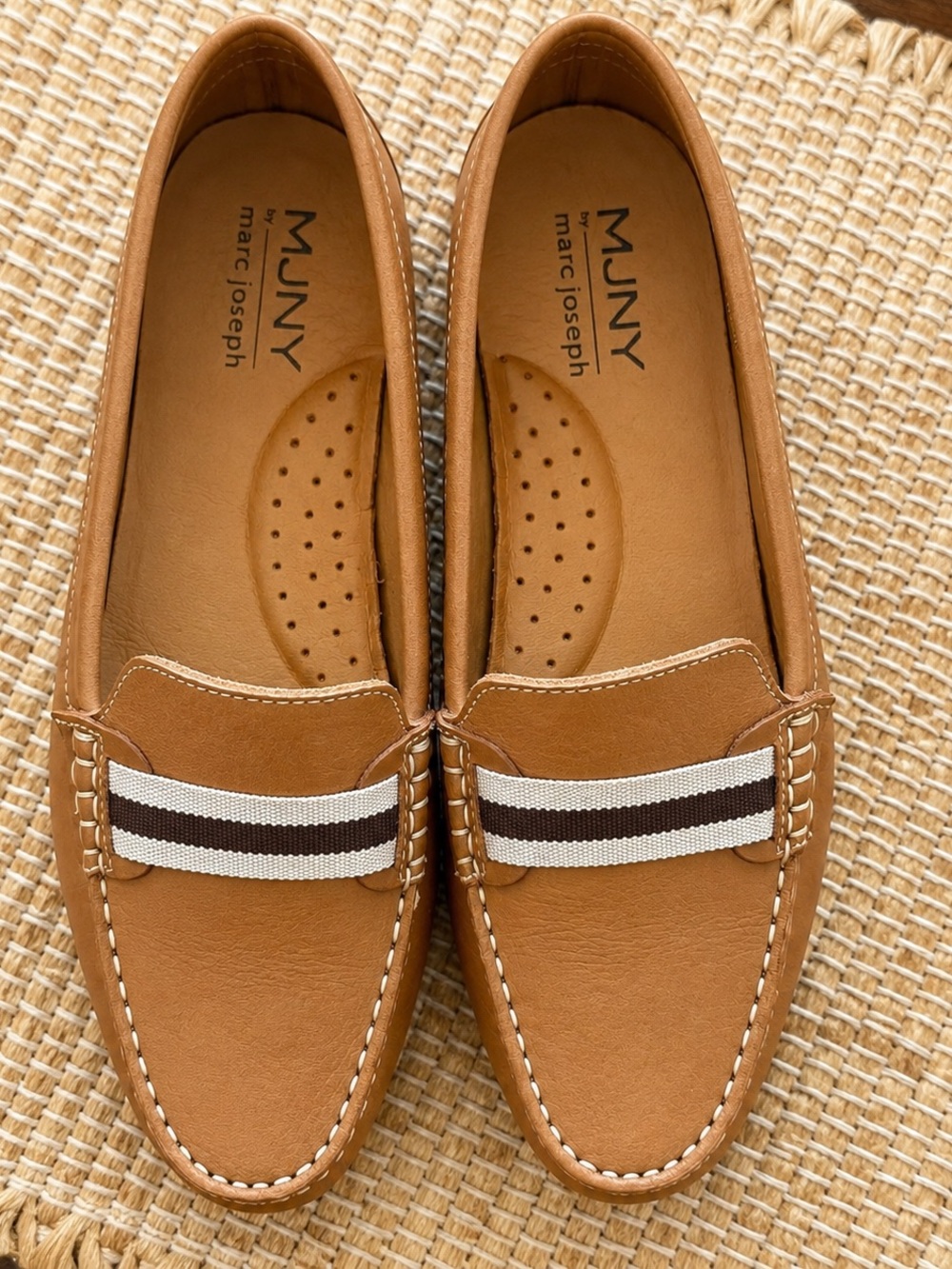 MJNY by Marc Joseph Leather Driving Loafers Tan Stripe Size 8